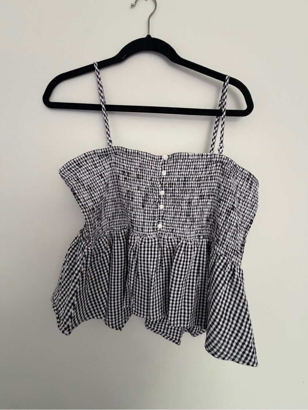 NWT | American Eagle | Womans Sz XL | Black & White Gingham Smocked Peplum Top